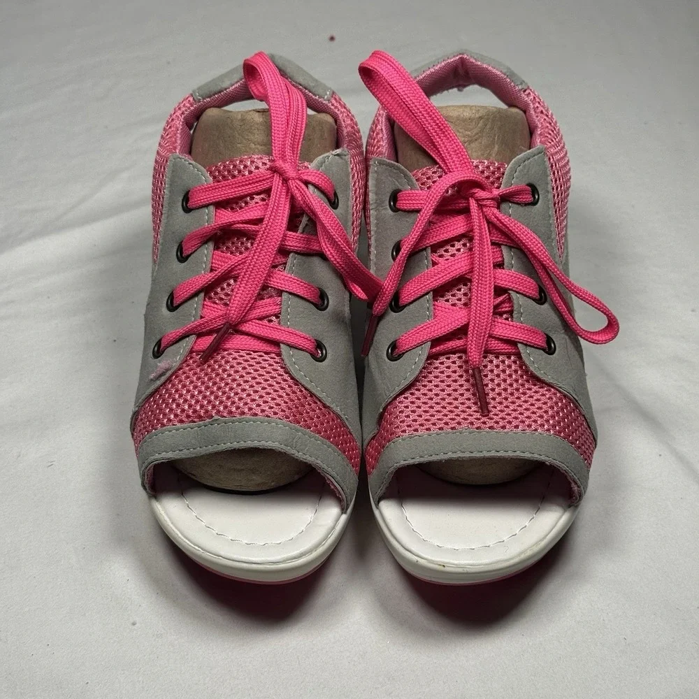 Womens Platform Sandals Pink Mesh Lace Up Comfort Casual‎ US 8 Wedge